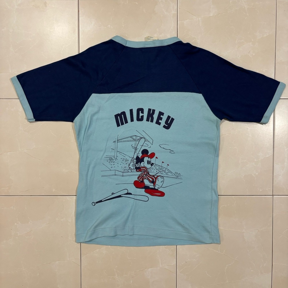 Vintage 70s Mickey Mouse Baseball T Shirt Adult Small Ringer Walt Disney RARE